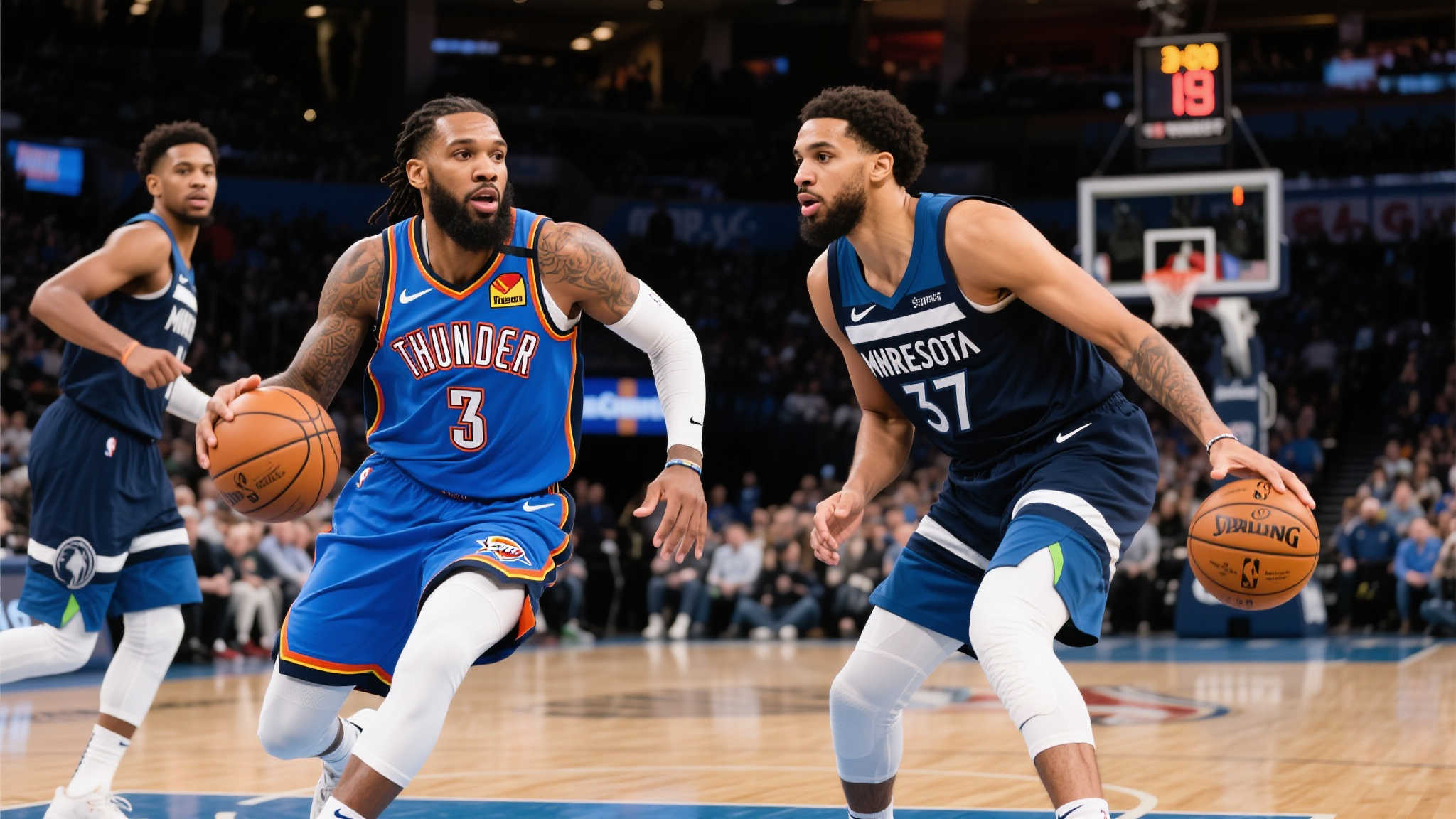 21日雷霆对阵森林狼G1：新星后卫激烈交锋，兰德尔或决定战局！